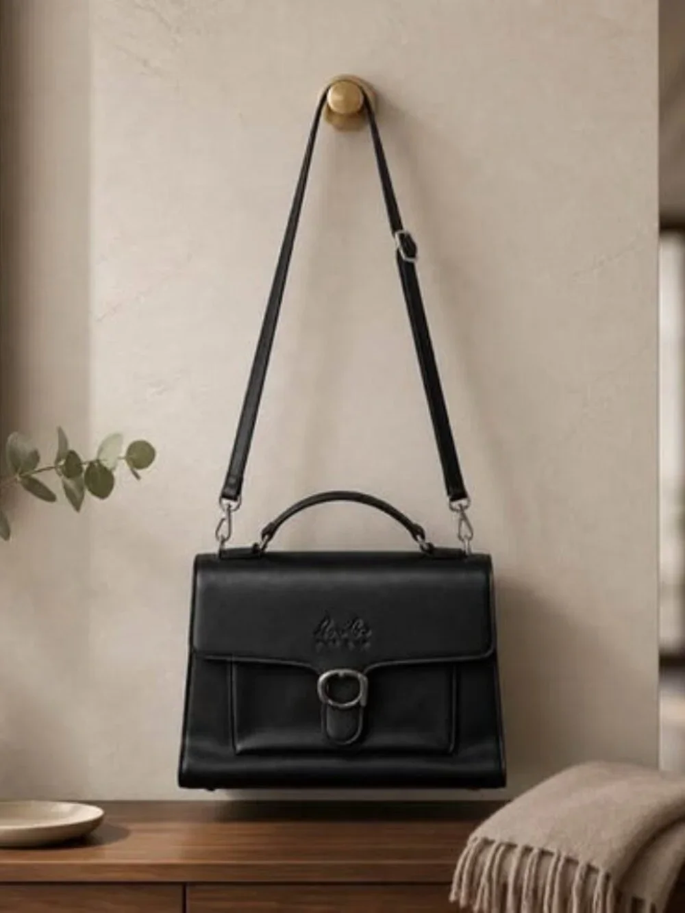 LouLu Black Satchel Handbag Crossbody Shoulder Bag Faux Leather